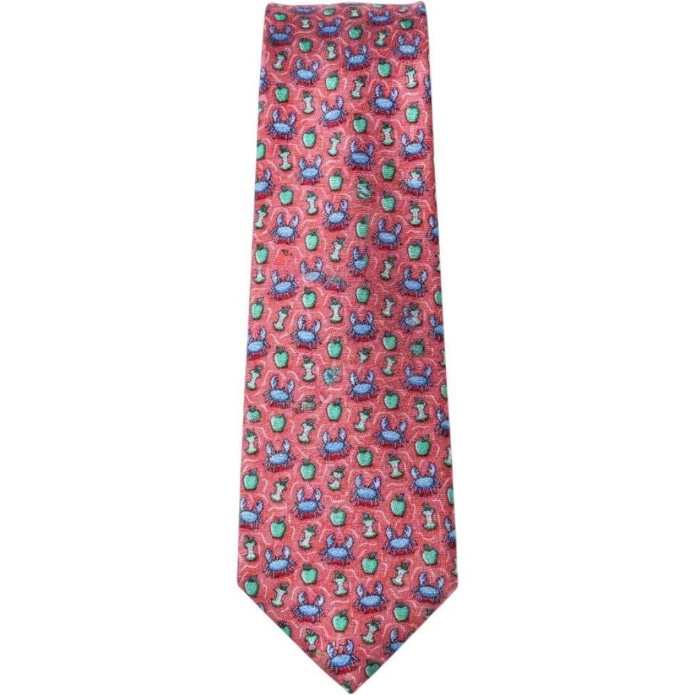 Vineyard Vines Silk Tie Kids OS Pink Blue Crab Green Apple Nautical Preppy